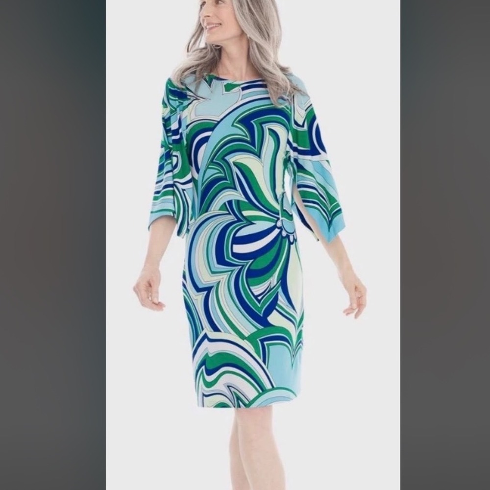Chico's Swirl Print Bell Sleeve Shift Dress Size Chico's Size 3 / XL Retro